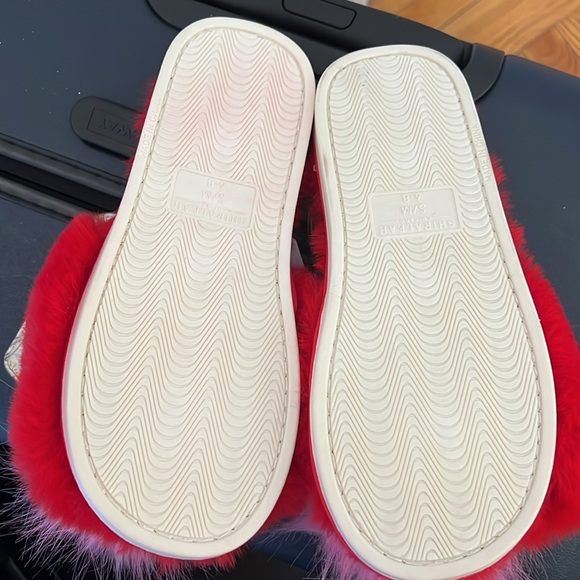 Shiraleah red slippers with pink fuzzy ball. Size (6-8). New without tags. - Picture 2 of 2